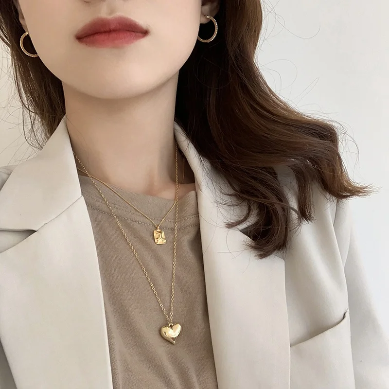 

MENGJIQIAO New Fashion Metal Sweet Heart Long Choker Jewelry For Women Girls Party Wedding Chain Necklace Bijoux Colares Gifts
