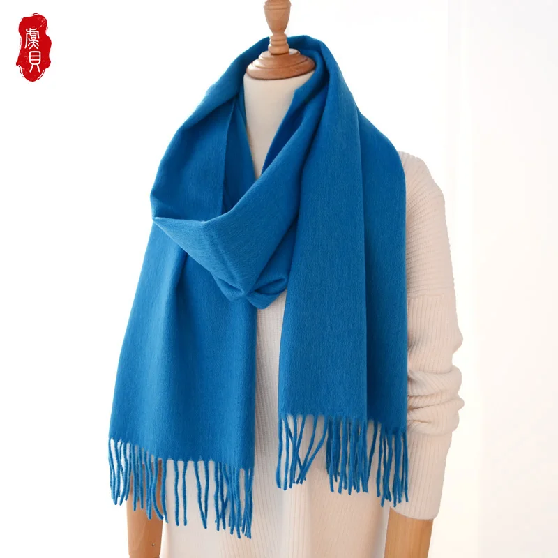 

Lake blue wool scarf women winter warm cashmere tassel fashion casual shawl bandana pashmina long scarves gift for men ladies