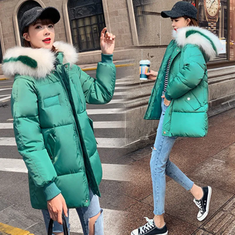 Новая мода 2019 зимняя Женская куртка с воротником из искусственного меха