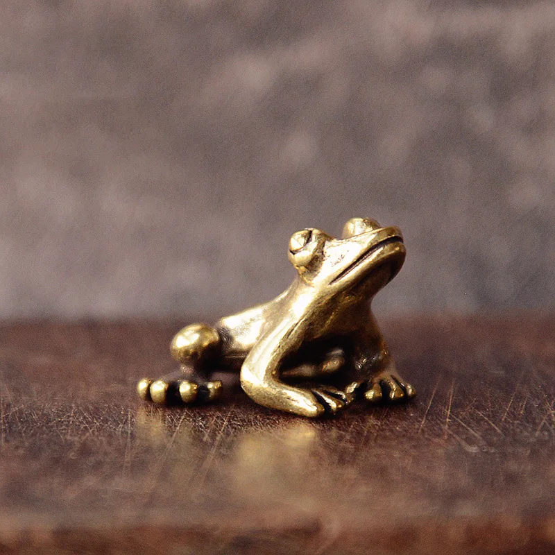 Retro copper frog figurines miniature desktop ornament decorations accessories metal brass animal toad tea pet decors ornament crafts miniature ornament miniature figurines