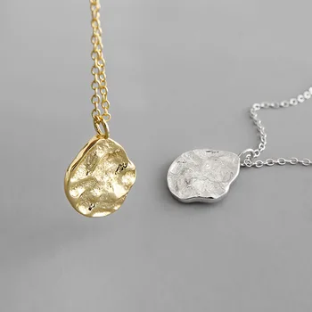 

Peri'sbox Rock Textured Circle Irregular Necklaces Hammered Round Necklaces for Women Minimalist 925 Sterling Silver Necklace