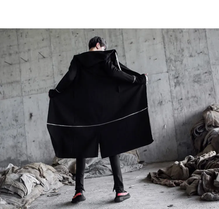 Guo-Chao Tang 2019 Новое Осеннее хипстерское однотонное Свободное пальто с капюшоном в стиле хип-хоп Уличная верхняя одежда на молнии Прямая