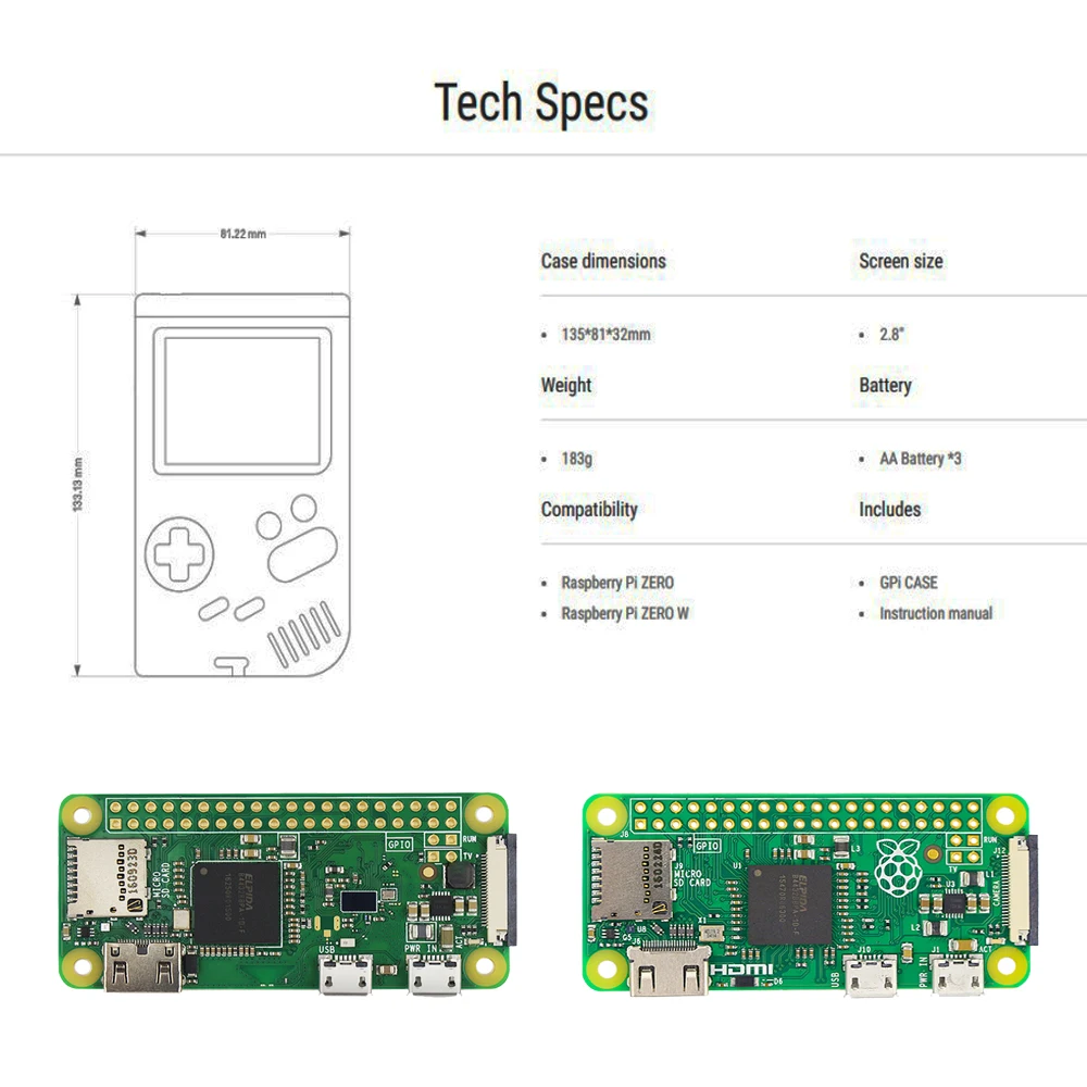 Новое поступление Оригинальный чехол Retroflag GPi с теплоотводом для Raspberry Pi Zero W V1.3