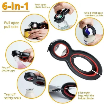 

6 in 1 Multi Functie Kan Bier Flesopener 8 Shaped Multifunction Opener Stainless Steel Can Bottle Caps Open Jar Kitchen Tool