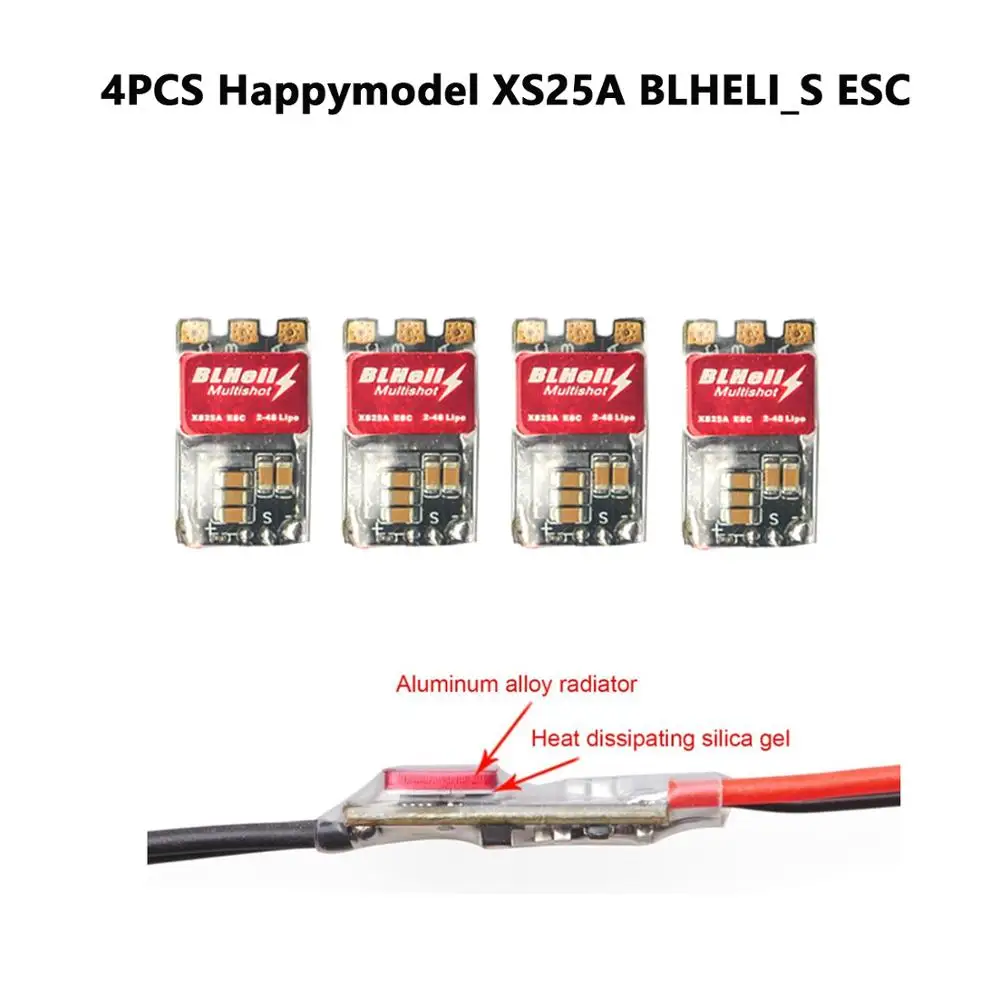 

4PCS Happymodel XS25A BLHELI_S ESC Support Multishot Suitable for 180mm to 280mm FPV RC Racing Drone