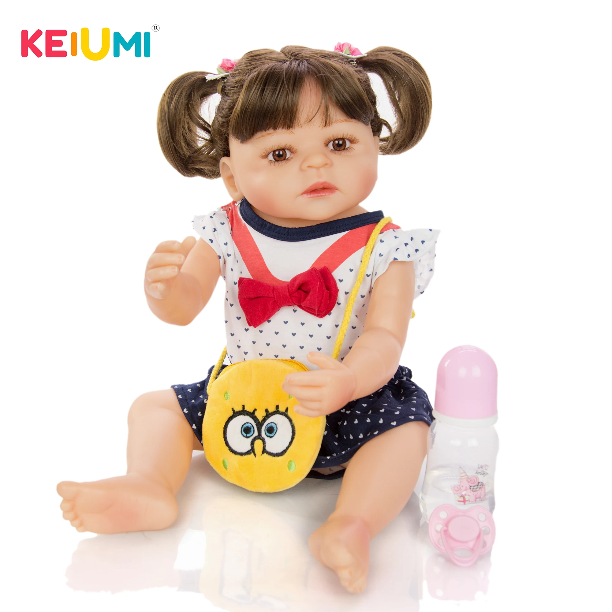 

KEIUMI as Lovely Student 22'' 55 cm Baby Reborn Girl Toy Full Silicone Body Reborn Dolls Kids Playmate For Birthday Gift