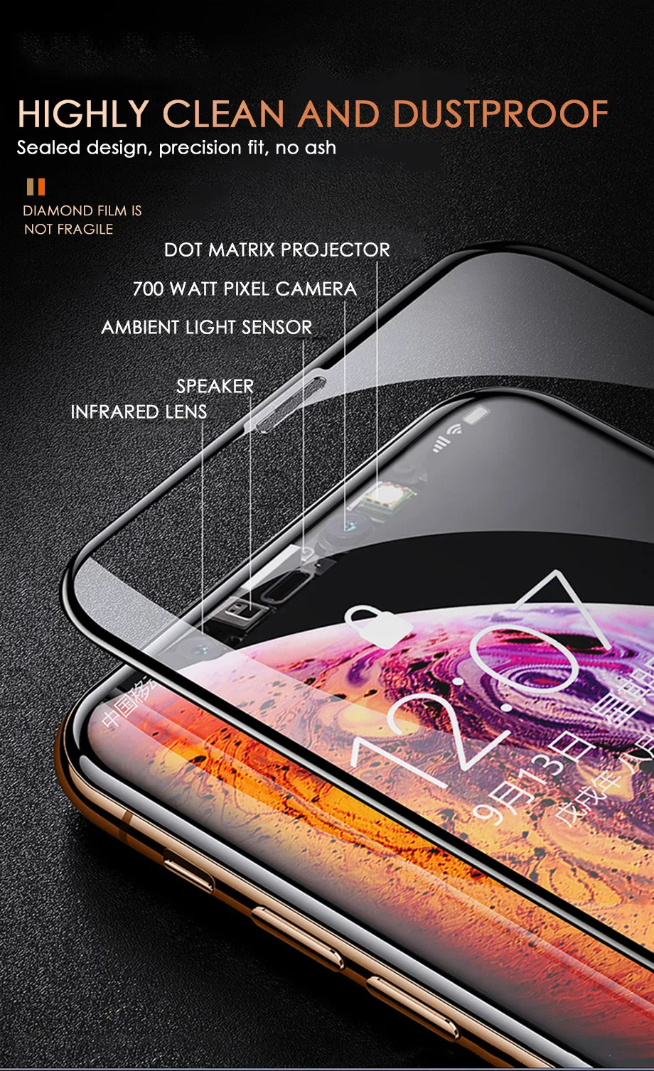Для iPhone XR XS MAX 9H твердость Enhanced Edition черное закаленное стекло