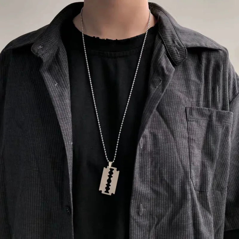 Fashion personality Punk Blade Geometric Silver Pendant Chain Necklace Man Women Rock Jewelry