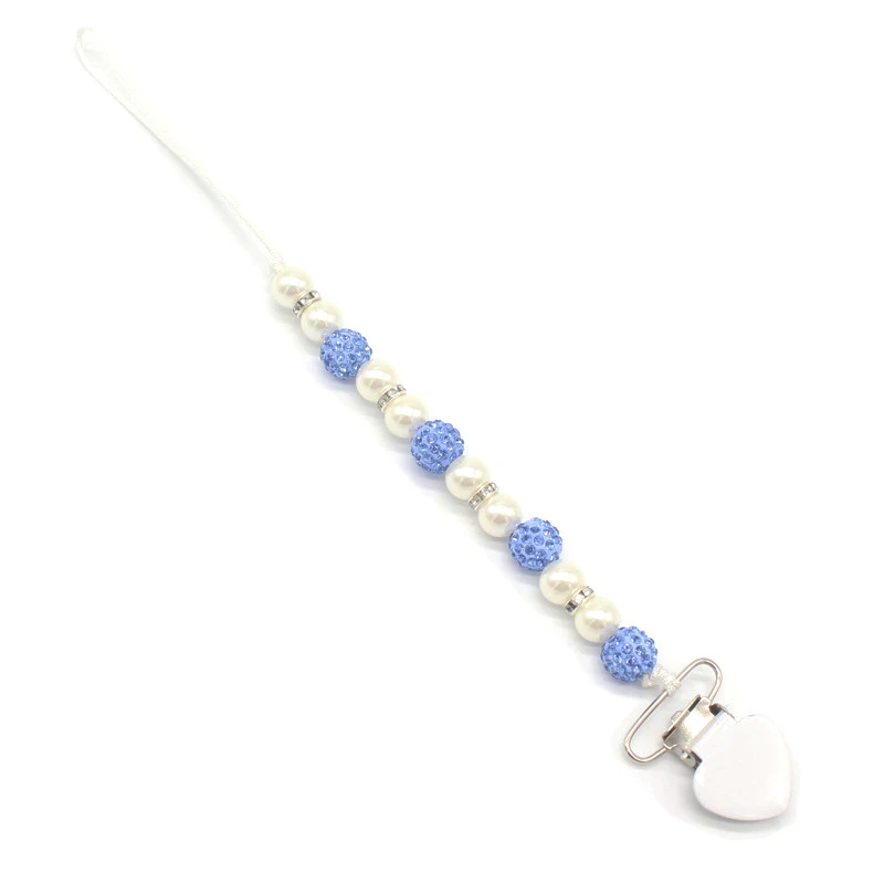 Baby Pacifier Clip Boy Girl Crystal Plastic Beaded Pacifier Holder Clip Nipple Teether Dummy Strap Chain Soother Chain Toys - Цвет: Blue