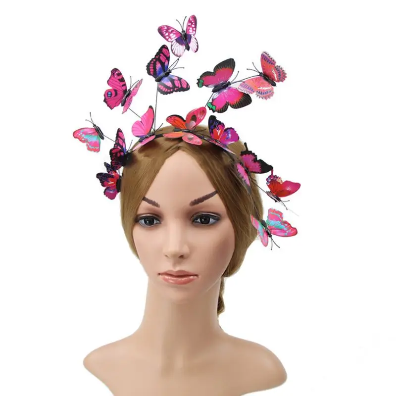 Women Girls Forest Fairy Fascinator Headband Colorful Flutter Butterflies Insect Wild Hair Hoop Woodland Photo Headpiece wide headbands for women