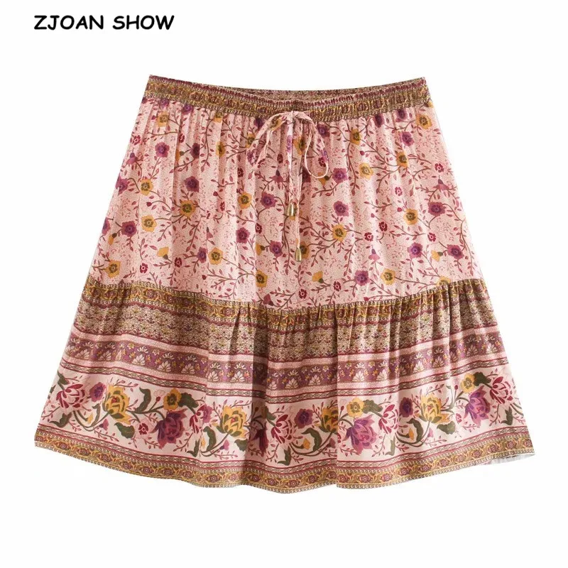2020 Bohemian Floral Printed A line Mini Skirts Ethnic Ealstic Waist