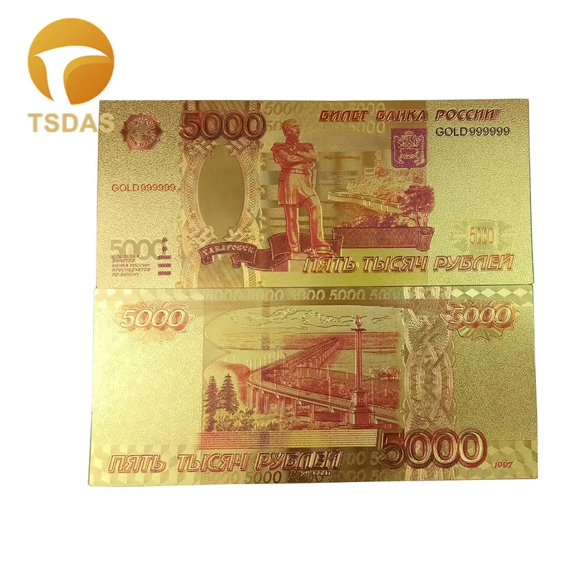 24 K золотые банкноты покрытием Россия 5000 рубль, красочные банкноты хороший сувенирный подарок 10 шт./партия