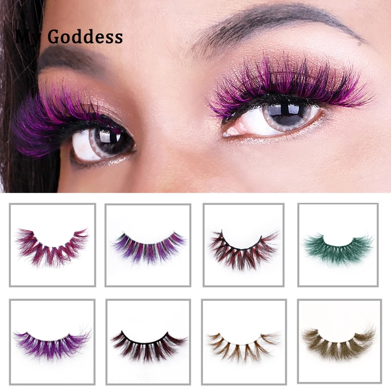 

9d colorful false eyelashes Full Strip color lashes real 3d mink lashes for Party-Bar cosplay color eyelashes natural long