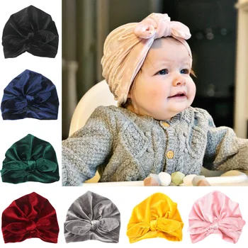 

Toddler Infant Baby Soft Velvet Beanie Cap Hat Solid Color Bowknot Turban Hat TOSYS0308