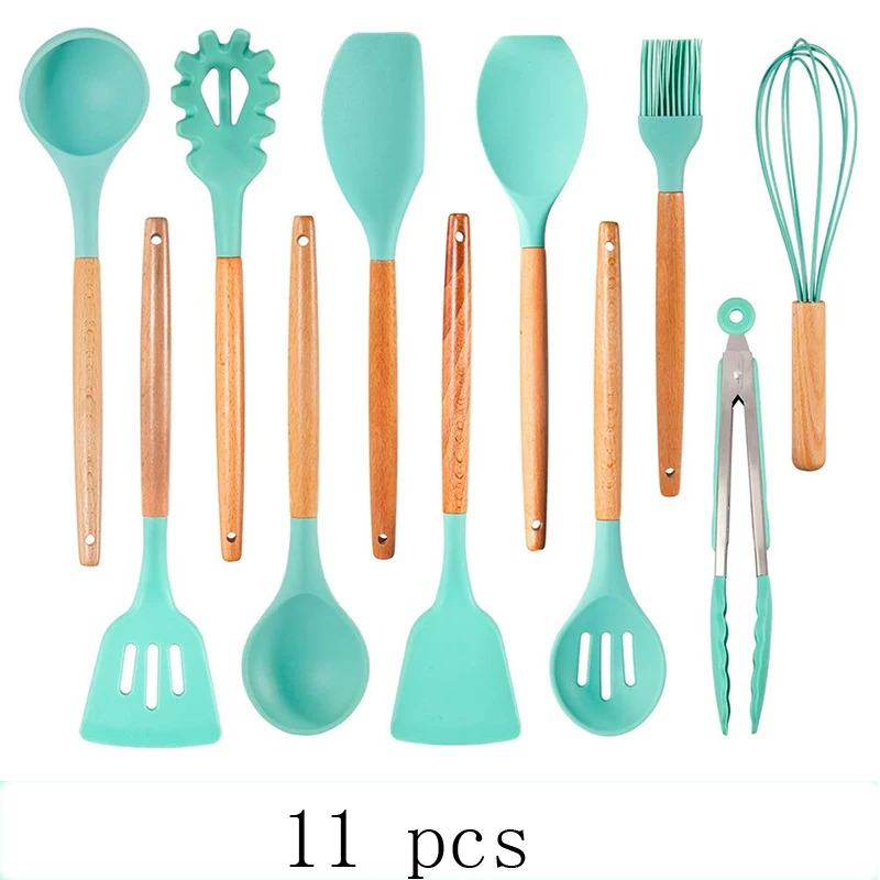 1/11/12/13 Pcs Kitchen Tools Silicone Cooking Utensils Set Food Clip Bucket Spatula(green/red) | Дом и сад