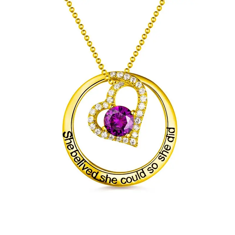 

StrollGirl 925 Sterling Silver Jewelry Custom birthstone heart necklace engrave name pendant round chain for women Valentine's