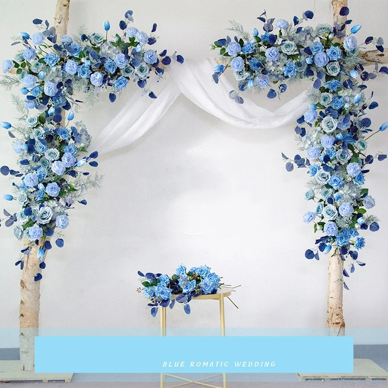 Wedding props simulation silk flower row blue arches floral outdoor