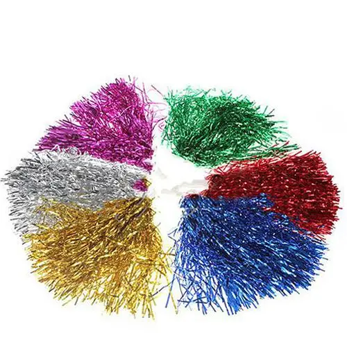 

1PC Plastic Handle Metallic Streamer Pompoms Cheer Cheerleading Pom Ball Cheering Dance Decorator Club Sport Supply