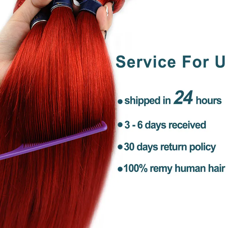 Peruvian Human Hair 3 Bundles With Closure Remyblue Red Colored Straight Hair Weave Bundles With Closure Remy Hair Pre Plucked