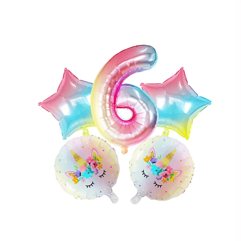 5 шт., вечерние радужные шары с изображением единорога, От 1 до 5 лет, детские украшения для дня рождения - Цвет: Mix 6
