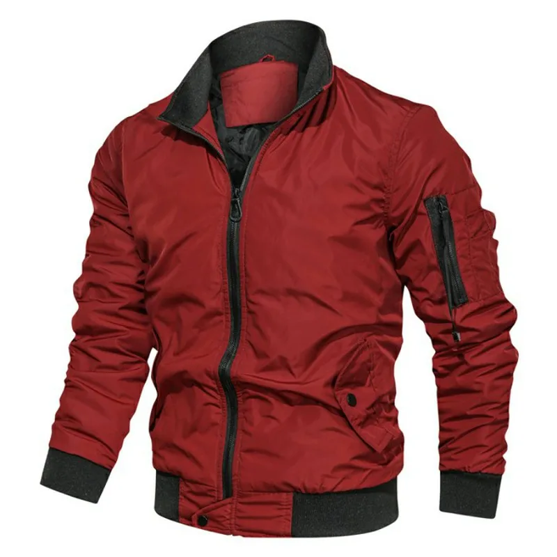 2020Lente Herfst Mannen's Militaire Bommenwerper Jassen Mannen Casual Solid на молнии Pilot Jas Nieuwe Dunne Stand Kraag