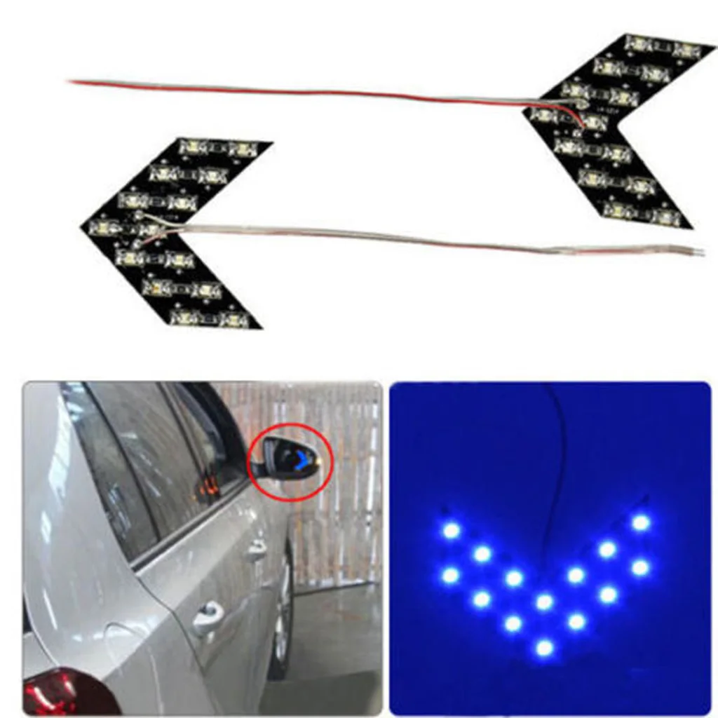 2x 14-SMD LED Arrow Turn Lights Signal Indicator for Car Side Mirror Yellow
