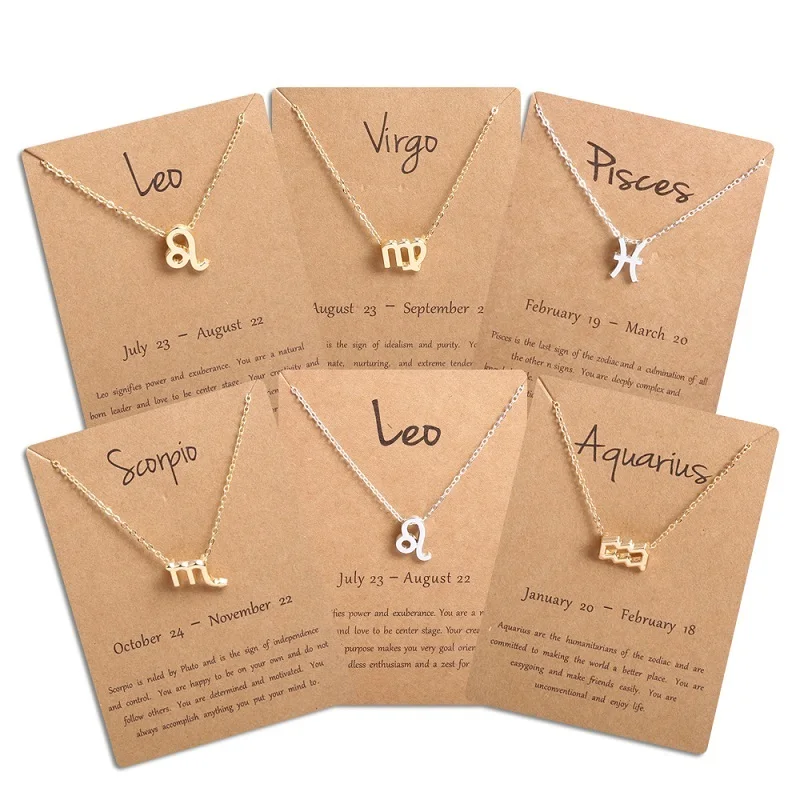 Ailodo Men Women 12 Horoscope Zodiac Sign Pendant Necklace Aries Leo 12 Constellations Necklace Fashion Jewelry Christmas Gift