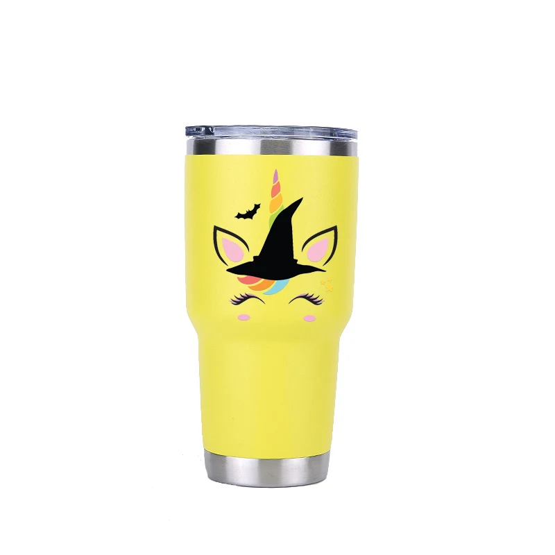 30oz yellow Хэллоуин Единорог 30 унций тумблер путешествия автомобиль пивная кружка бутылка для воды Изолированная вакуумная фляжка из нержавеющей стали Термос кофейные кружки - Цвет: 30oz yellow