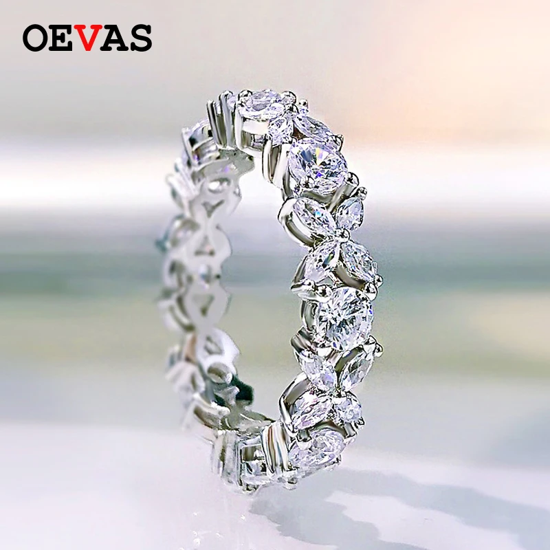 OEVAS 925 Sterling Silver Sparkling Full High Carbon Dimond Zircon Flower Rings For Women Engagement Wedding Fine Jewelry