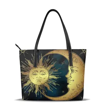 

OLN Tote Bag Golden Sun Crescent Moon Stars Women's Leather Handbags Female Pu Leather Bag Lady Shoulder Bags Classic Handbag