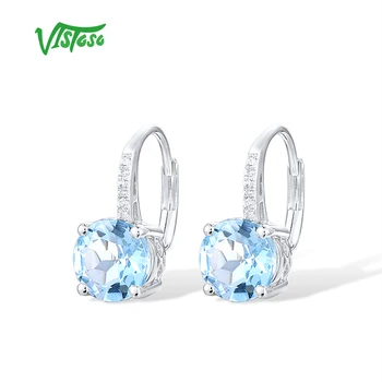 VISTOSO Genuine 14K 585 White Gold Earrings For Lady Sparkling Sky Blue Topaz Diamond Charming Lover Gifts Party Fine Jewelry 2