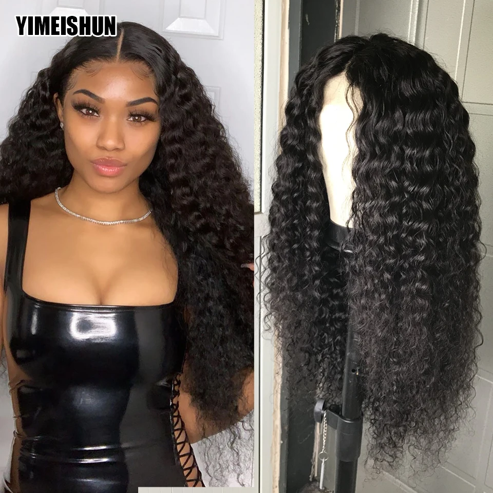 

Kinky Curly Wig Closure T Part Wig Curly Human Hair Wig Middle Part 4x4 Closure Wig Kinky Curly 180 Brazilian Hair Cheap Wigs