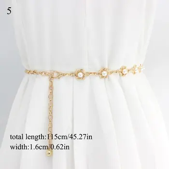 

110-120cm Thin Waistband Wild Waist Chain Pearl Decorative Metal Belt Gold Metal Belts Chain Women Skirts Sweaters Accessories