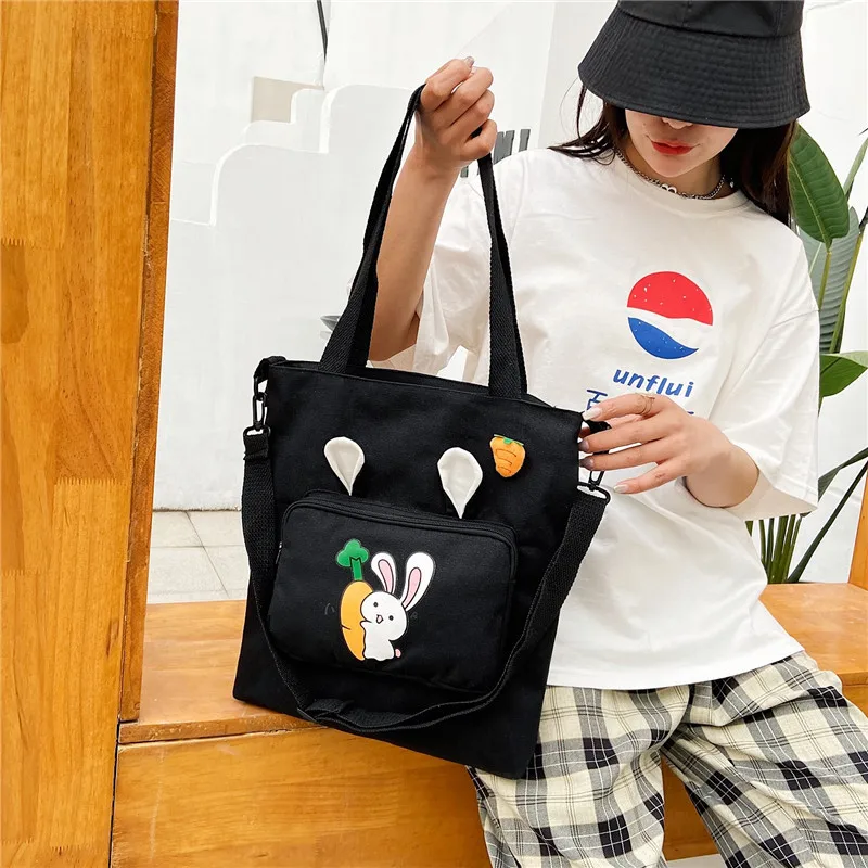 Ladies Shopping Bags Kawaii Rabbit Canvas Bag Shoulder Bag Female Reusable Large Capacity Shopper Bag