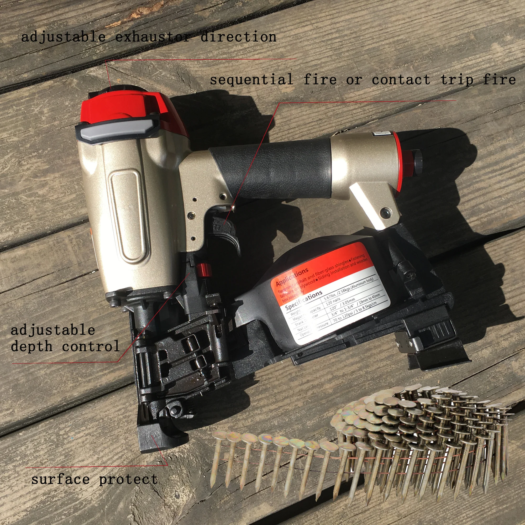 Tools Nail Guns CRN45A Large Cap Nail Gun Pneumatic Roll Nail Gun