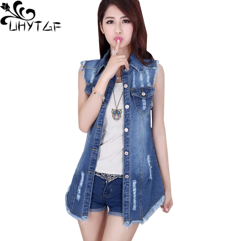 Uhytgf Spring Autumn Denim Vests For Women Sleeveless Slim Casual