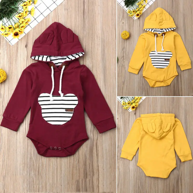 

Newborn Baby Boy Girl 3M-24M Outfit Clothes Hooded Bodysuit Long Sleeve Jumpsuit