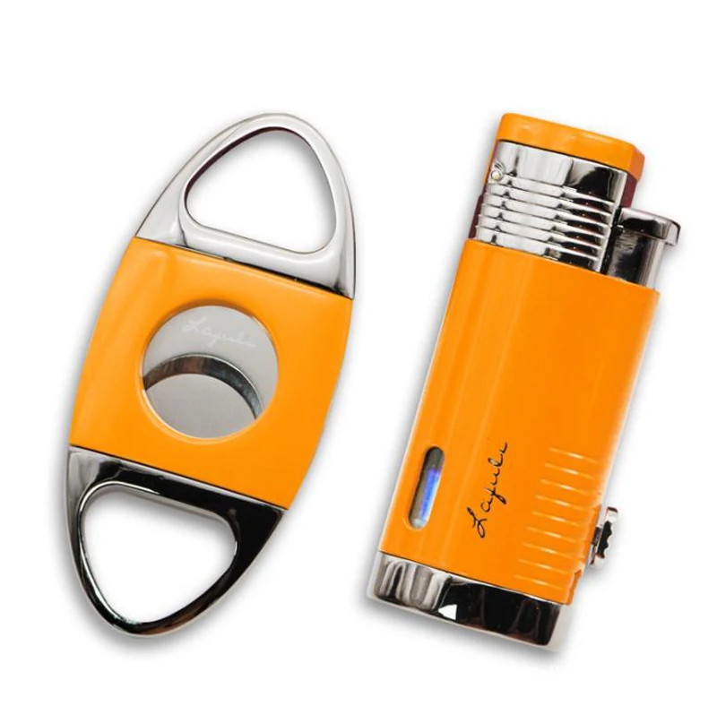 

Elegant Windproof Cigar Lighter Cutter 3 Torch Jet Flame With Cigar Punch Set Cigar Cigarette Lighters For COHIBA Cigars