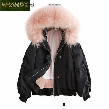 Billig Pelzmantel Weibliche Reale Natürliche Rex Kaninchen Pelz Liner Große Waschbär Pelz Mit Kapuze Jacke Winter Mantel Frauen 2021 Warme Tops Hiver 81652