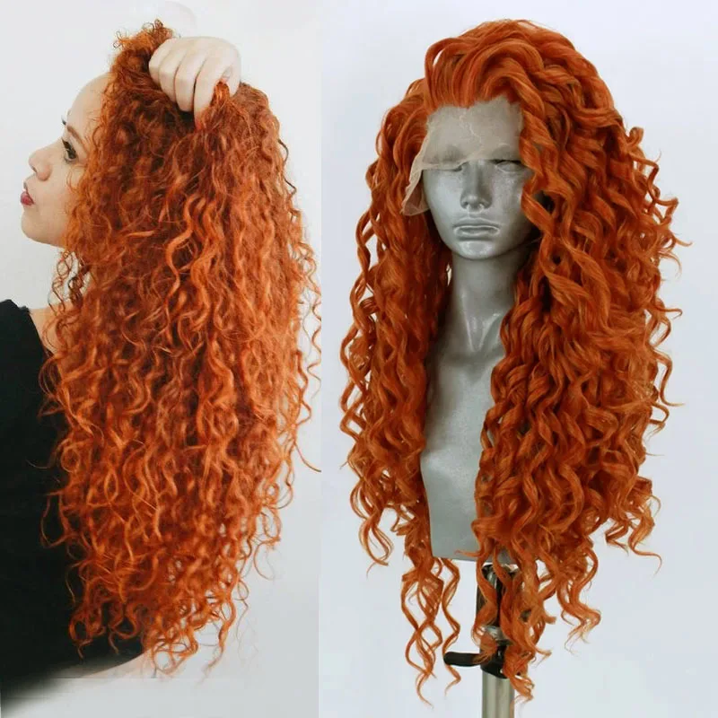 

RONGDUOYI Long Orange Heat Resistant Wigs Synthetic Lace Front Wig Loose Deep Cosplay Wig Fiber Hair Front Lace Wigs for Women
