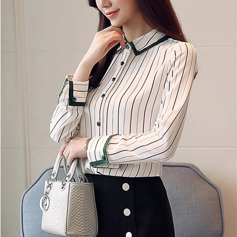 

Korean Fashion Chiffon Women Blouses Long Sleeve White Striped Women Shirts Plus Size XXL Blusas Femininas Elegante Ladies Tops