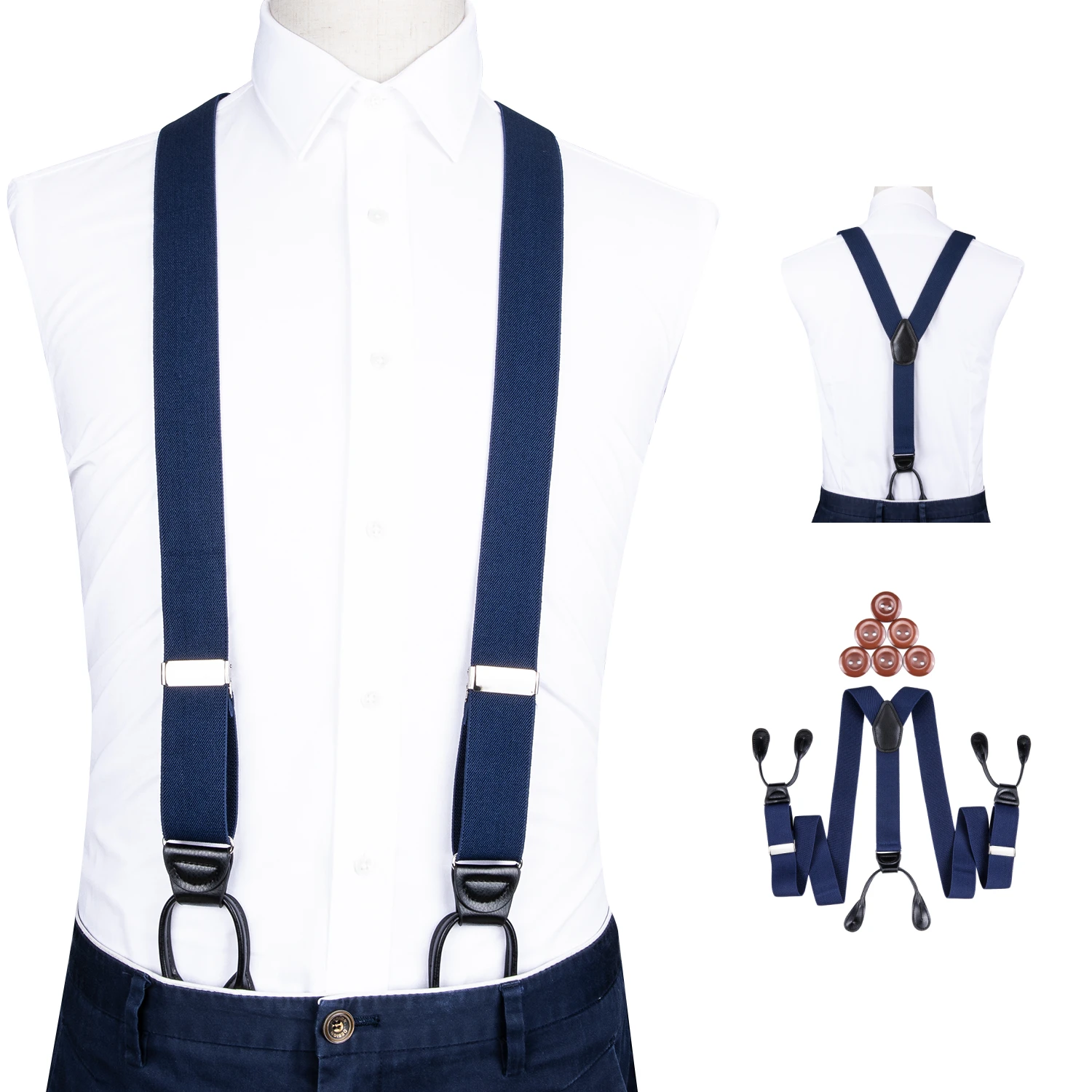 

Men's Suspenders Fashion Unisex Pants Braces Leather Elastic Y-back Trouser Suspenders Adjustable 6 Button Brace Strap DiBanGu