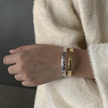 

Silvology 925 Sterling Silver Rhombus Cuff Bangles Upgraded Version Quality Minimalist Women Bangles Silver 925 Festival Jewelry