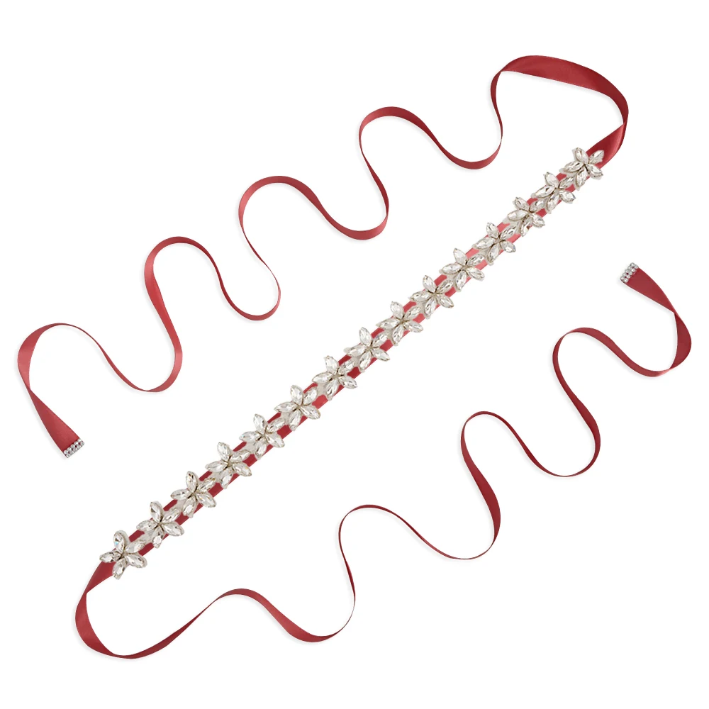 wine red TRiXY S96 стразы свадебный пояс из серебряных алмазов, с украшением в виде кристаллов для невесты, свадебное платье с поясом аксессуары Свадебные украшения - Цвет: wine red