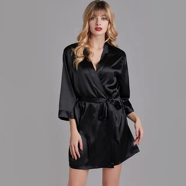 Summer Champagne Chinese Bride Wedding Robe Satin Sleepwear Women Nightgown Sexy Nightdress Lady Kimono Bathrobe Gown Negligee Robe Black