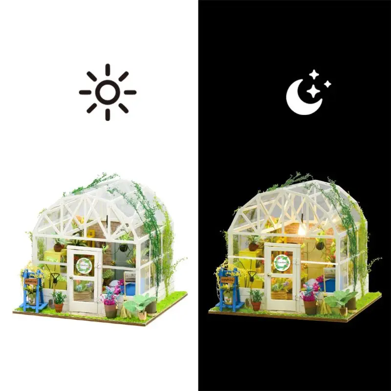 remarkable 1Set DIY Dollhouse Wooden Miniature Furniture Kit Mini Green House Best Birthday for Women and Girl