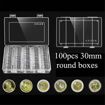 

100Pcs/Box Clear Coin Box 30mm Round Boxed Coin Holder Plastic Storage Capsules Display Cases Organizer Collectibles Gifts