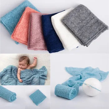 

40*150cm Crochet Mohair Newborn Props Blanket Baby Swaddle Wraps With Headband Knitted New Born Photography DIY Studio Costume