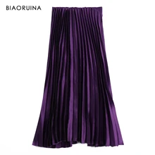 BIAORUINA 4 цвета Женская атласная однотонная винтажная плиссированная юбка женская модная эластичная юбка с высокой талией новое поступление