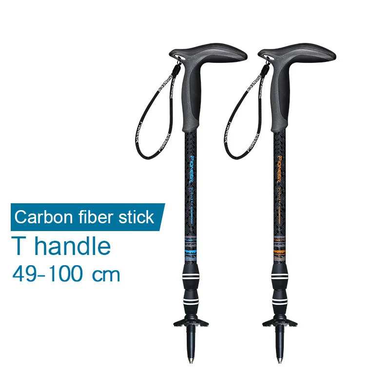 

Pioneer Walking Stick Carbon Fibers T-handle Adjustable 49-100cm 3 Section Inner Lock Mountain-climbing Crutch Outdoor Hiking